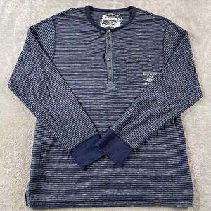 Buckle Black Henley Shirt 48 Mens Large Blue Striped Long Sleeve Casual Preppy